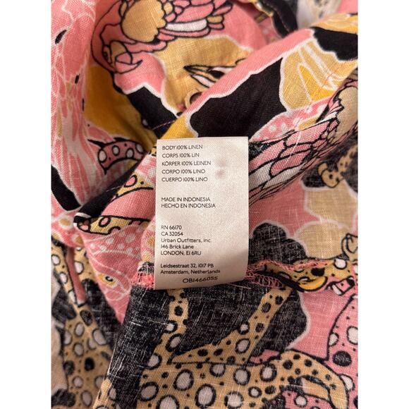 Maeve Surf Shirt XL Womens Anthropologie Linen Animal Print Camp Collar Top - Picture 8 of 8